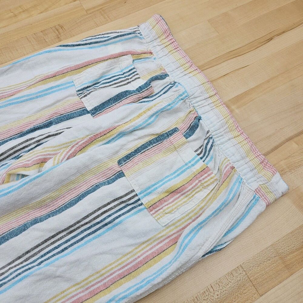 PER SE Linen Chambray MED Drawstring Pants Colorful Striped Beachy Summer Vacay - Picture 5 of 7
